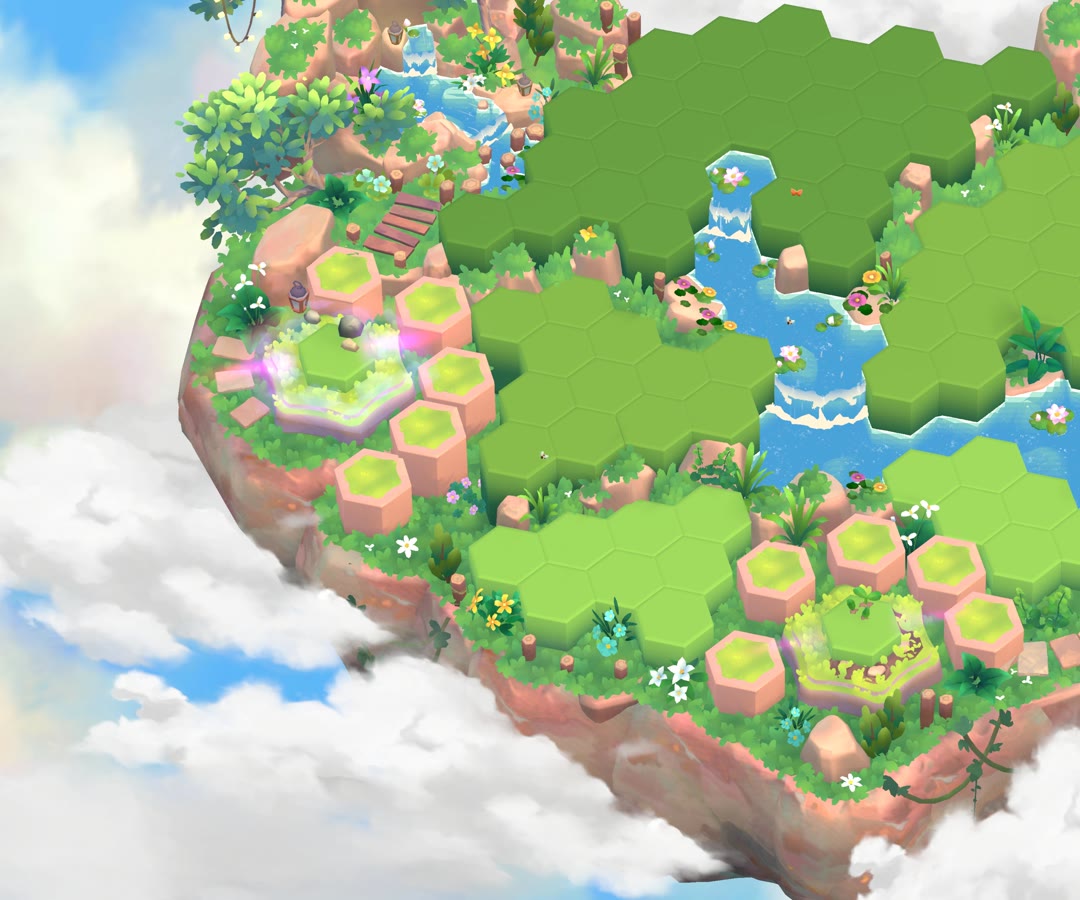 Capture du jeu : l’île se compose de tuiles à explorer et à aménager